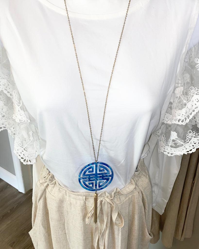 Blue medallion necklace